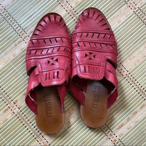 Miista Red Leather Huarache Inspired Mule Slides